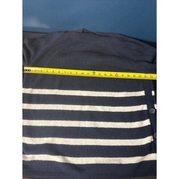Loft Womens Large Stripe Navy White Sweater Buttons‎ Nautical Coastal Preppy - Picture 7 of 8